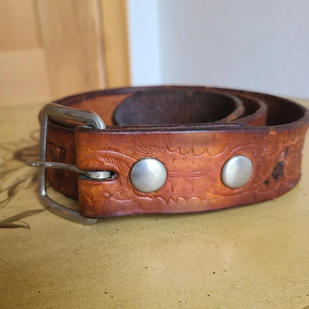 Genuine Leather Personalized MARVIN Sz 36 Brown Tooled Western Belt Rodeo Cowboy